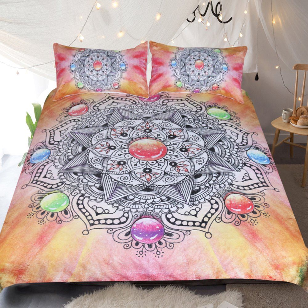 

Crystal Gemstone Bedding Duvet Cover Set Digital Print 3pcs, Multi