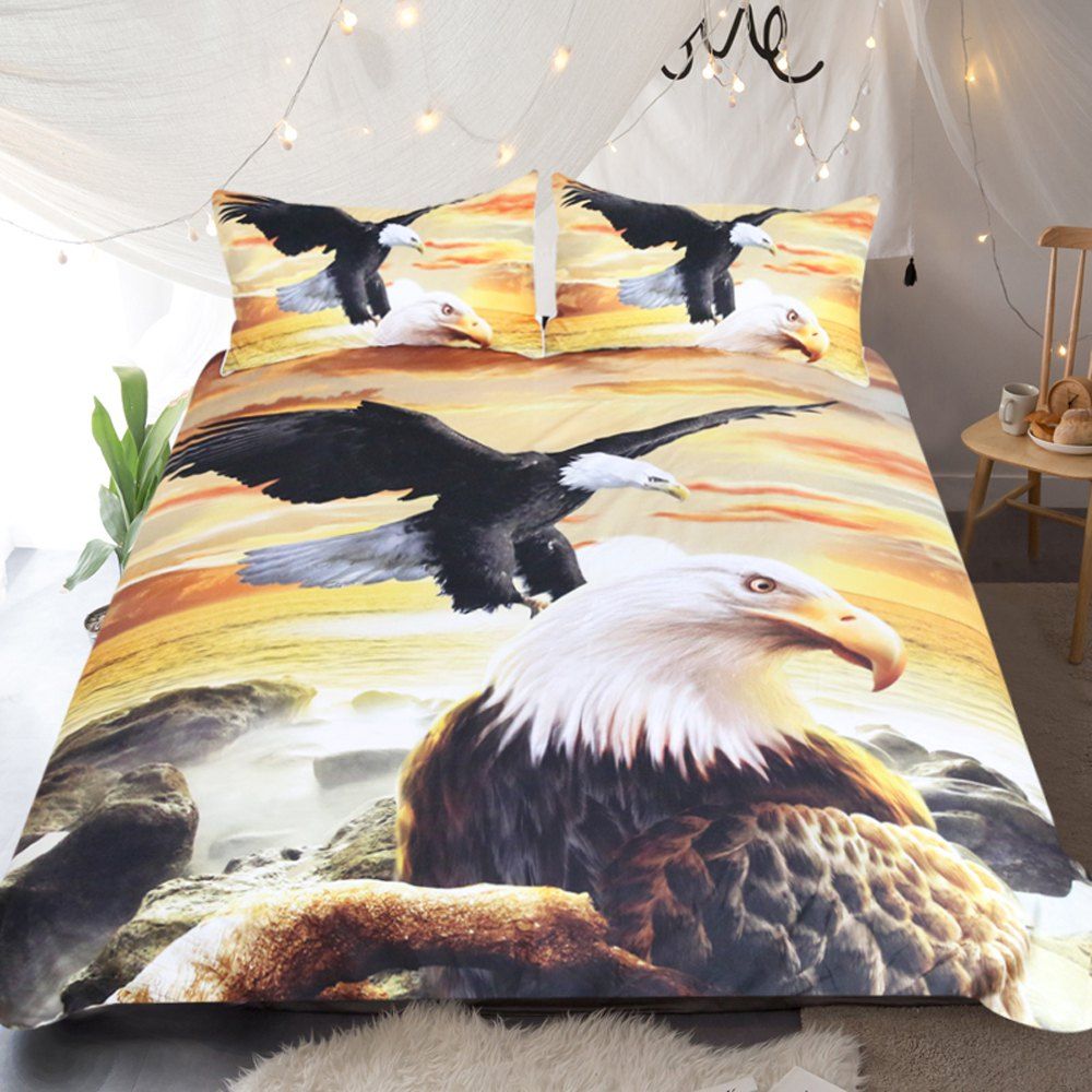 

Eagles Bedding Duvet Cover Set 3D Sea Digital Print 3pcs, Multi