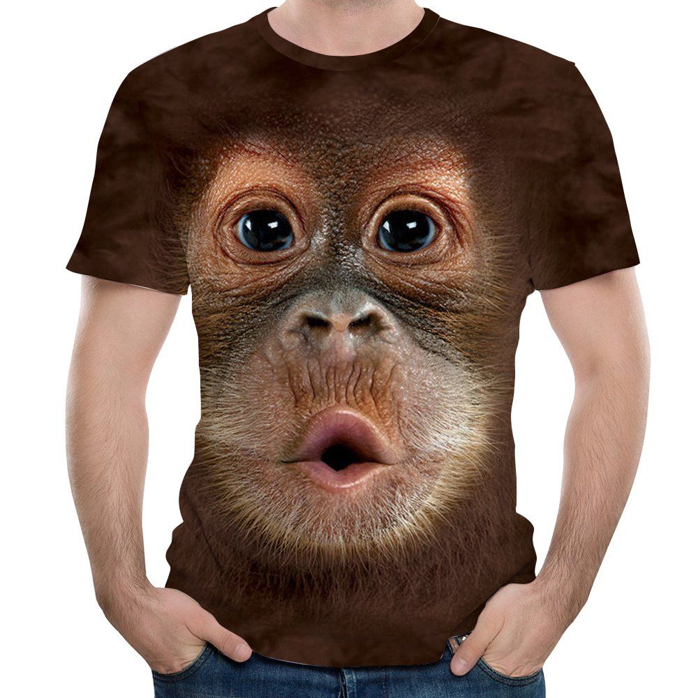 

Summer Fashion 3D Monkey Singing Illustration Print Men's Round Neck T-shirt, Deep brown