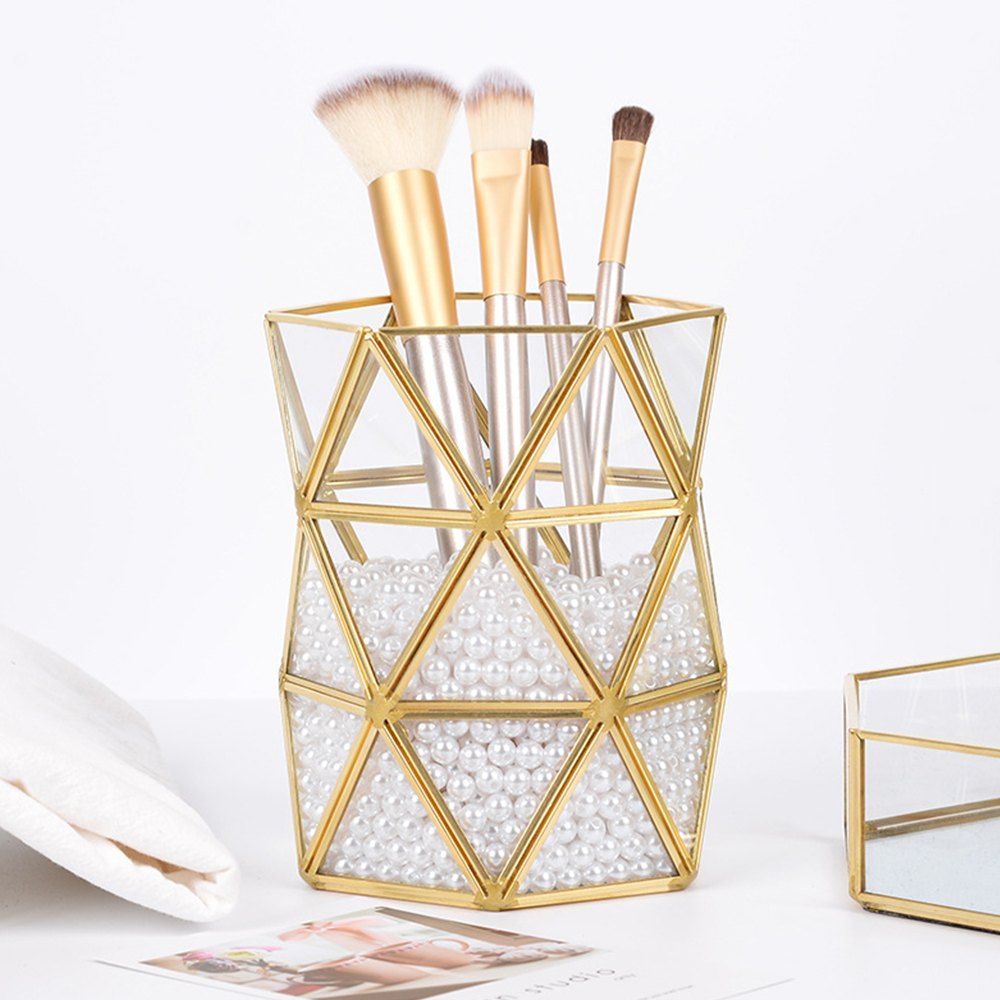 

Nordic Style Beauty Brush Makeup Storage Box, Gold