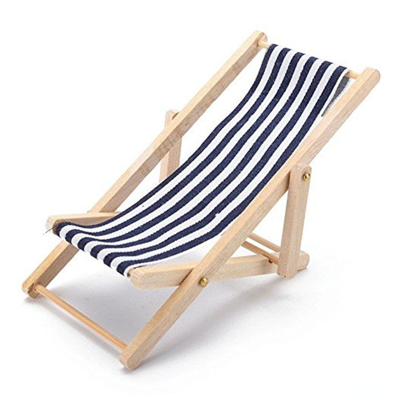 

Mini Furniture Model Finished Stripe Wooden Deck Chair, Multi-b