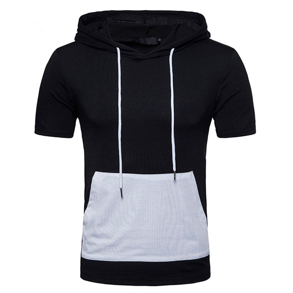 

New Black and White Mixed Colors Men Large Size Hooded Short-Sleeved T-Shirt