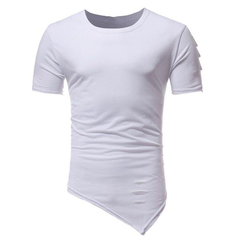 

Men's Fashion Holes Short Sleeve T-shirt, White