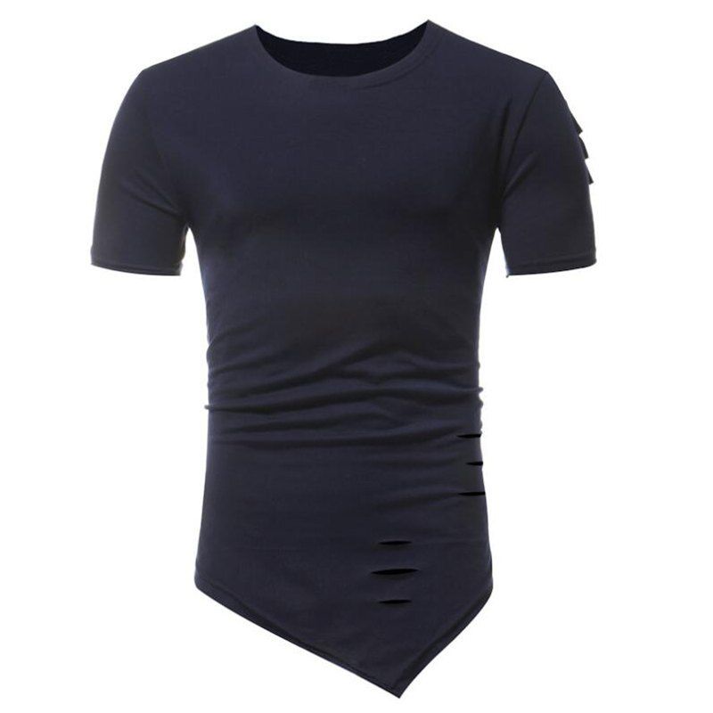 

Men's Fashion Holes Short Sleeve T-shirt, Cadetblue
