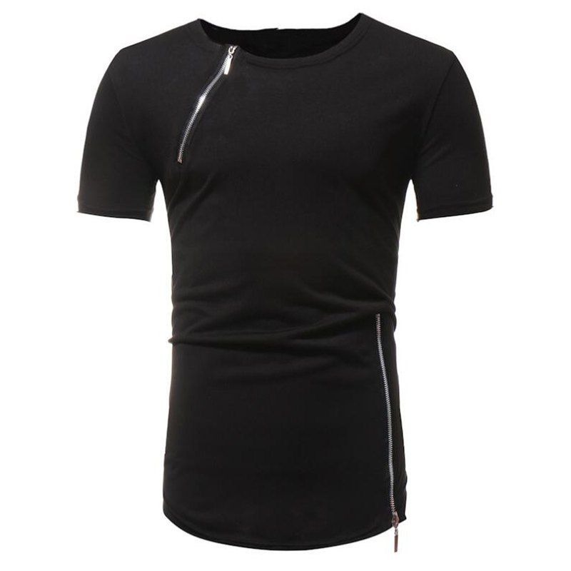 

Men Fashion Personality Zipper Short Sleeve T-shirt, Black
