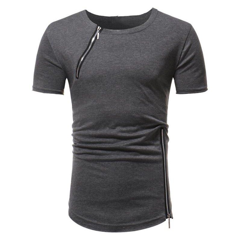 

Men Fashion Personality Zipper Short Sleeve T-shirt, Dark gray