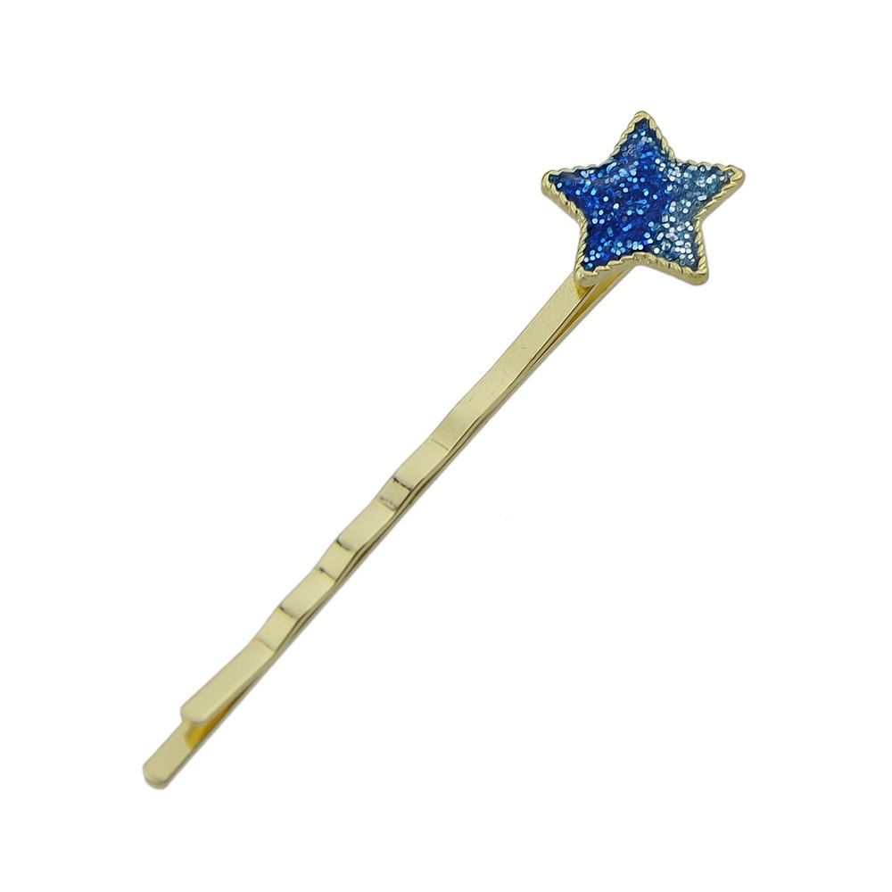 

Gold-color Barrettes Yellow Blue Color Star Pattern, Royal blue