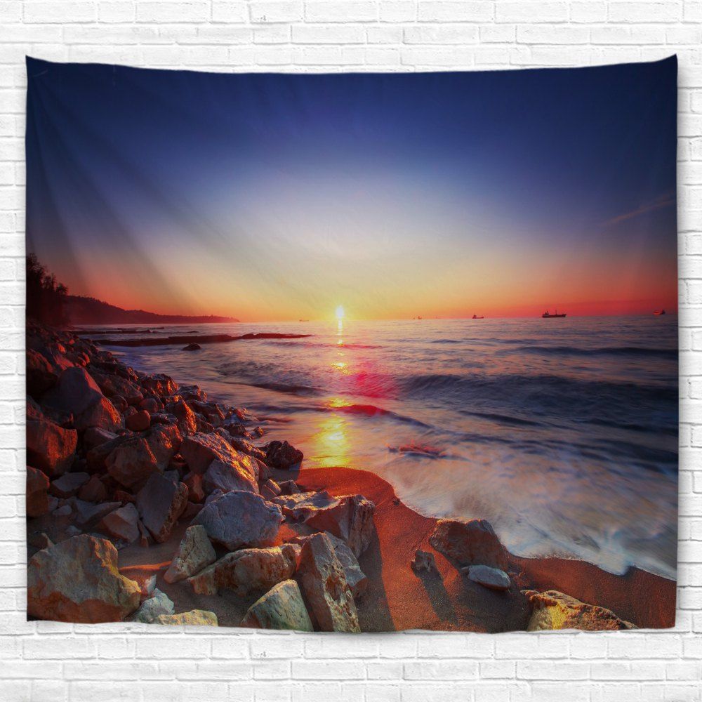 

Seaside Stone Heap 3D Printing Home Wall Hanging Tapestry for Decoration, Multi-a