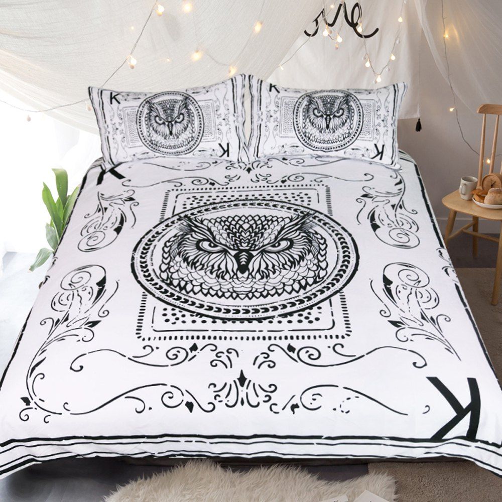 

Owl Bedding Animal Card Printed Duvet Cover Set 3pcs, Multi