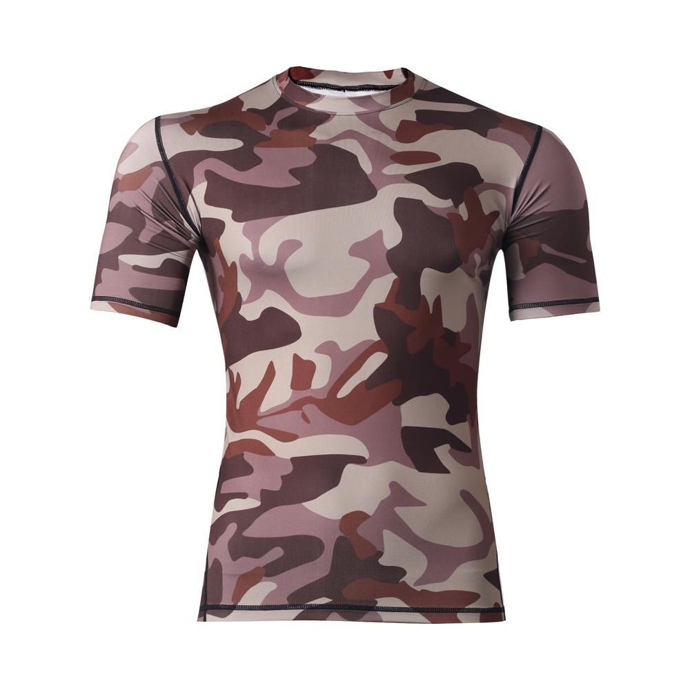 

Men's Sports Camouflage Suit Fast Dry Bullet Compression Tights T-Shirt, Brown