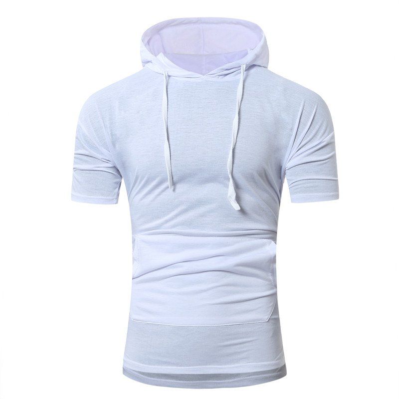 

Pure Color Casual Slim Hooded Short-Sleeve T-Shirt, White