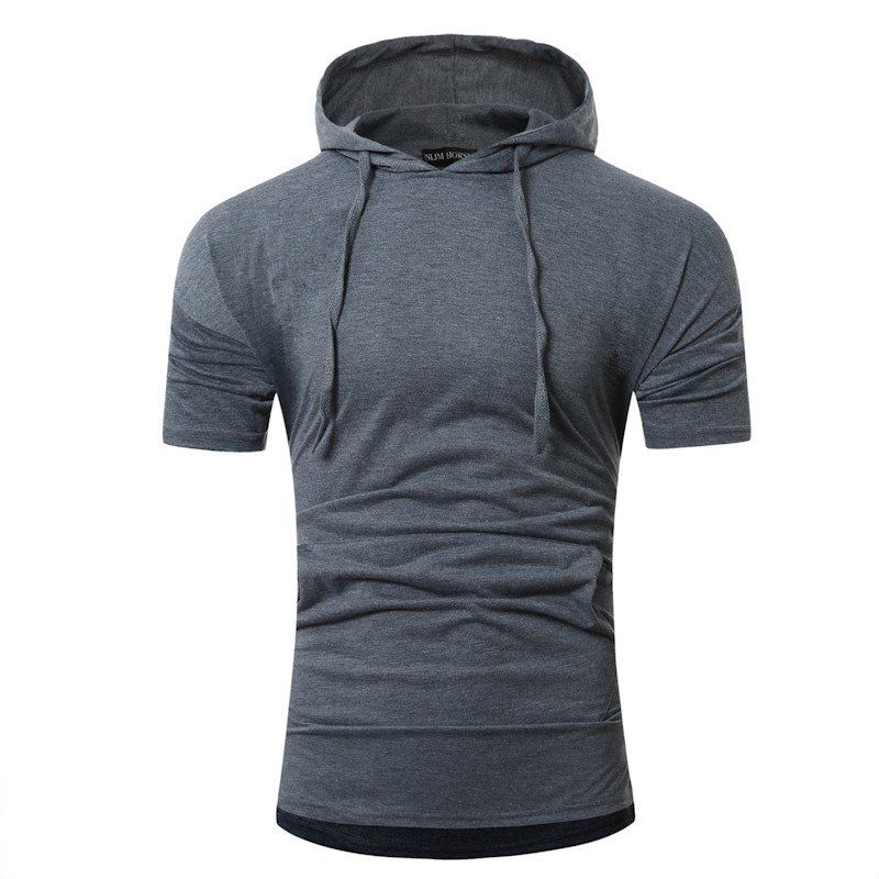 

Pure Color Casual Slim Hooded Short-Sleeve T-Shirt, Gray