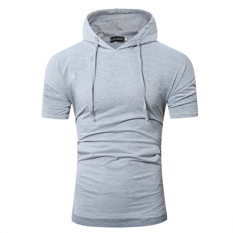 

Pure Color Casual Slim Hooded Short-Sleeve T-Shirt, Light gray