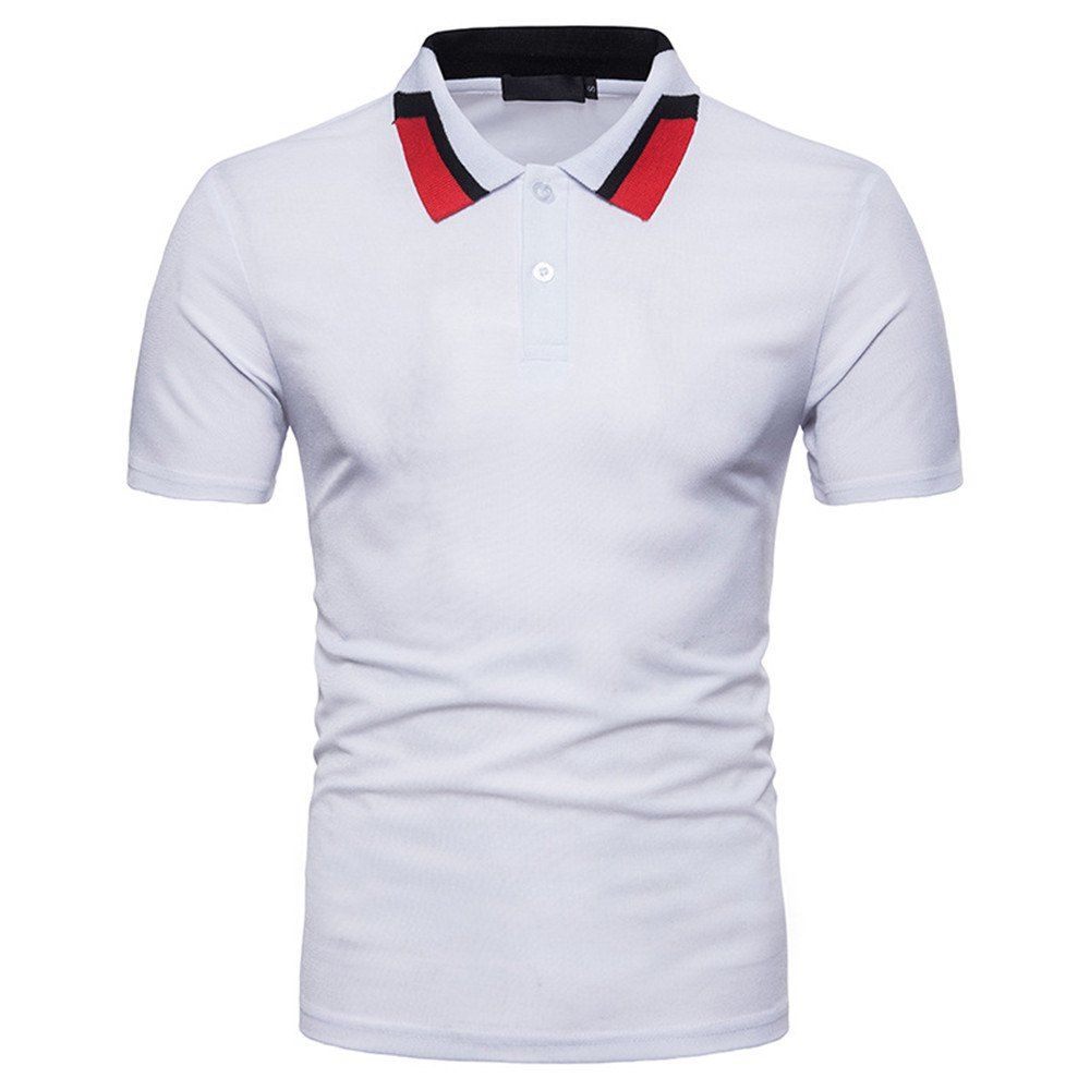 

New European Men's Collar Color Matching Short-Sleeved T-Shirt, White