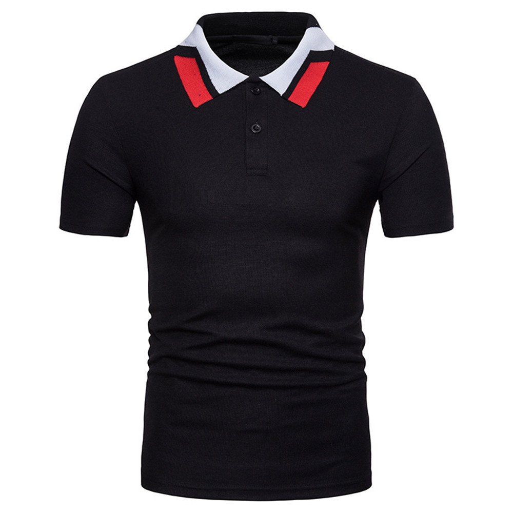 

New European Men's Collar Color Matching Short-Sleeved T-Shirt, Black