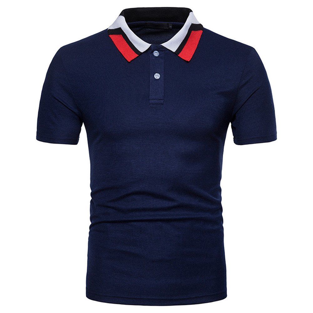 

New European Men's Collar Color Matching Short-Sleeved T-Shirt, Cadetblue