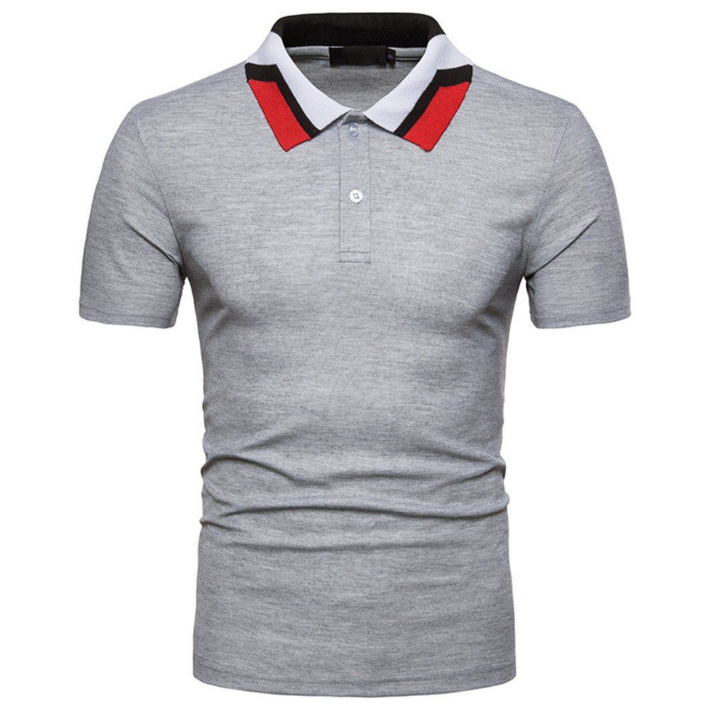 

New European Men's Collar Color Matching Short-Sleeved T-Shirt, Light gray