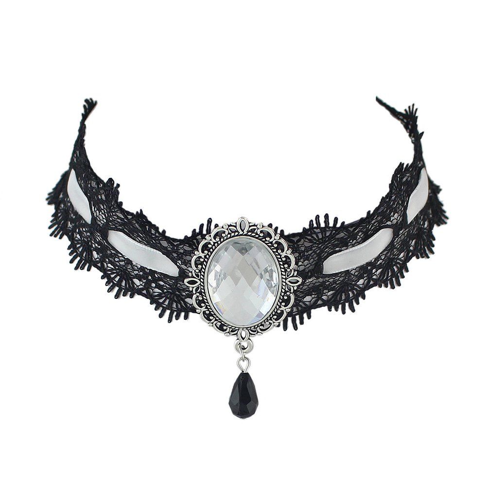 

Gothic Velvet Choker with Big Crystal Necklace, Natural white
