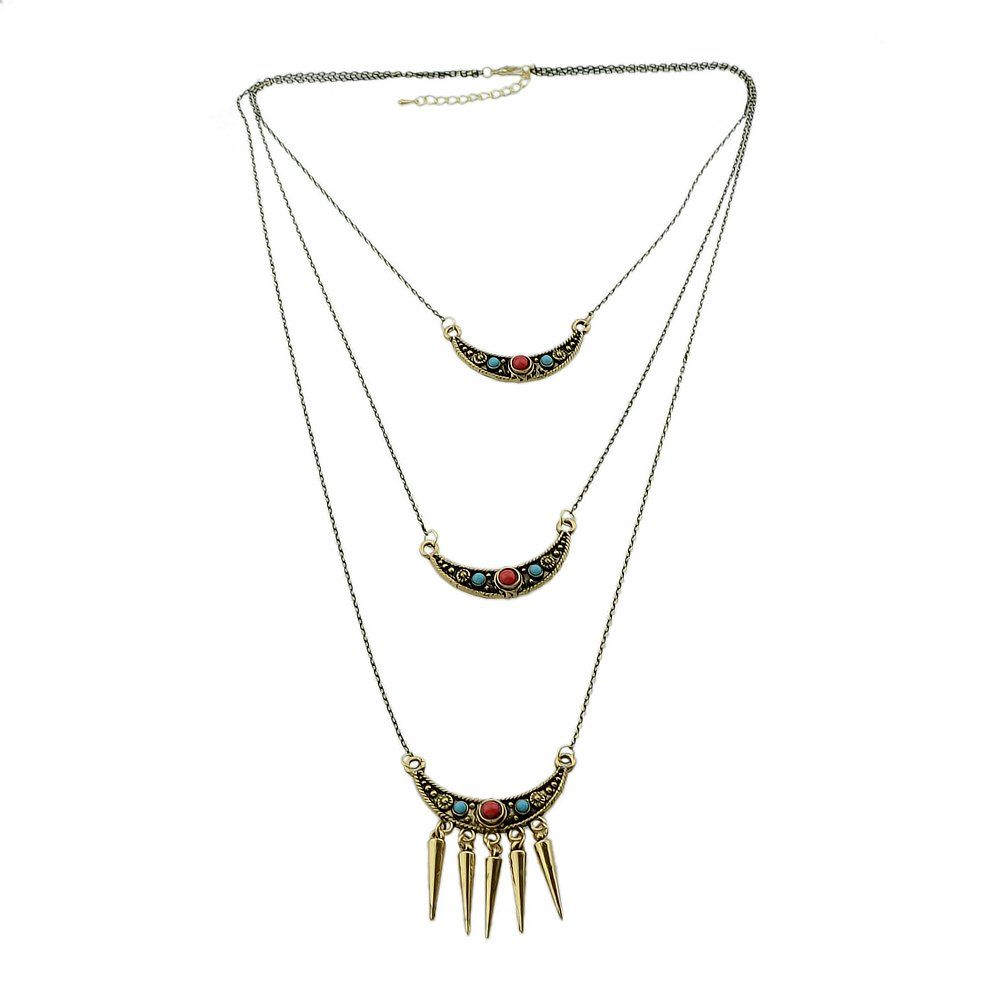 

Red Blue Beads Spike Pendant Necklace, Silver
