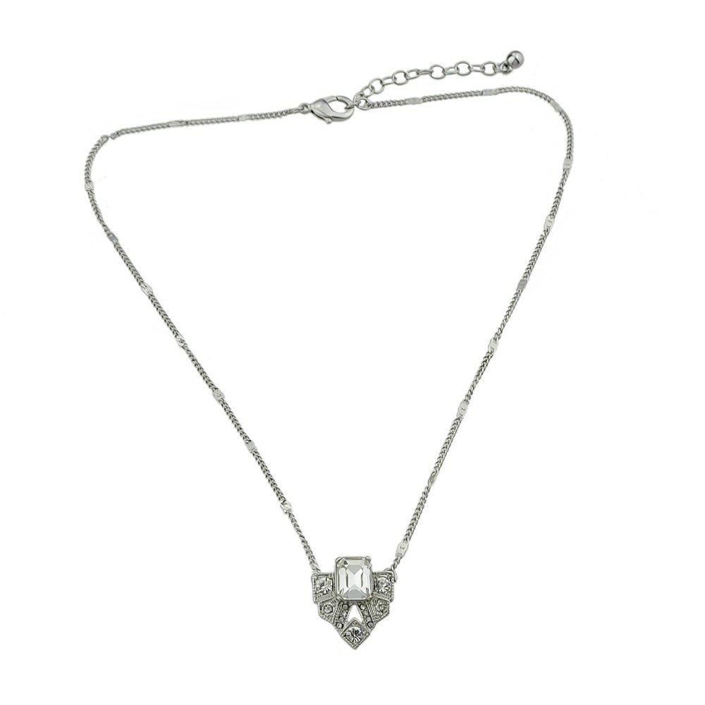

Silver Color Chain with Rhinestone Geometric Pendant Necklace