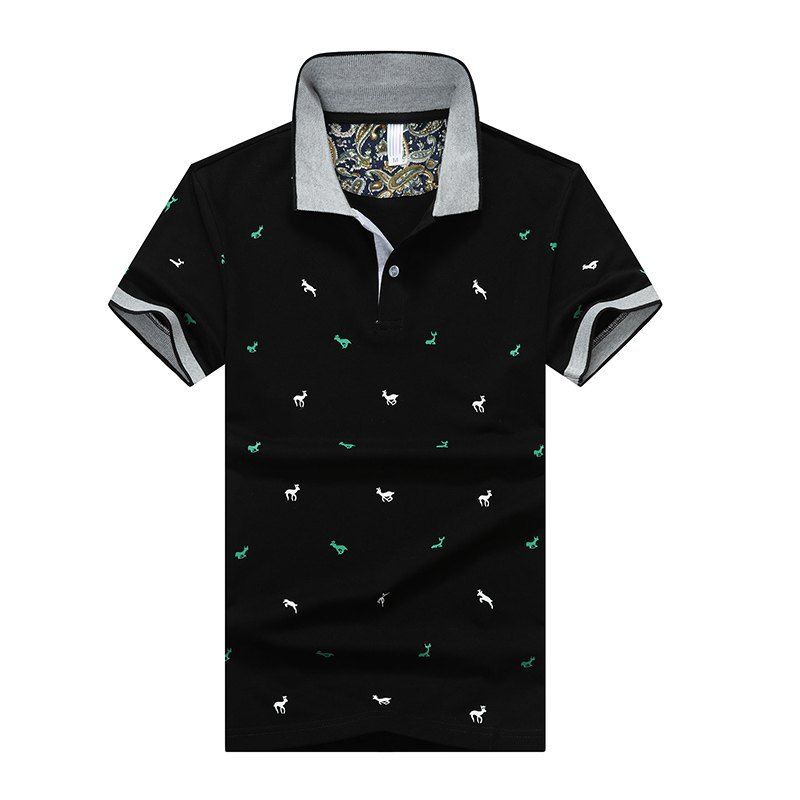 

Men Polo Shirt Printing Fashion Lapel Polo Shirt, Black