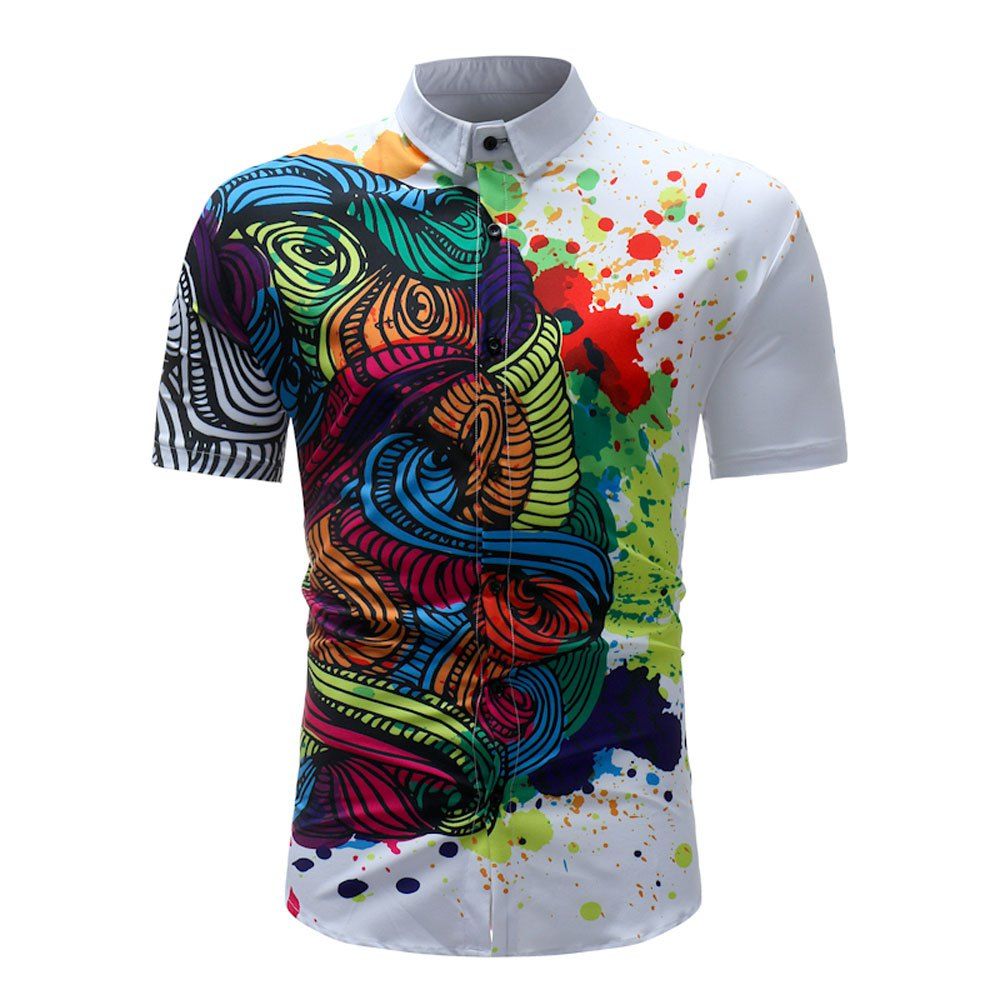 

Men's Summer 3D Printed Short Sleeve Unique Flower Shirt, Multi-a