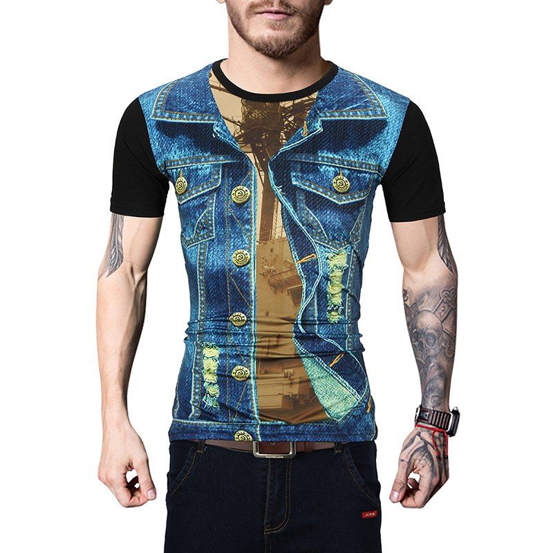 

Men 3D Printed Short-sleeved T-shirt, Multi-c