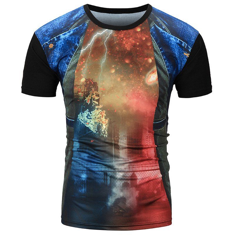 

Men 3D Printed Short-sleeved T-shirt, Multi-e