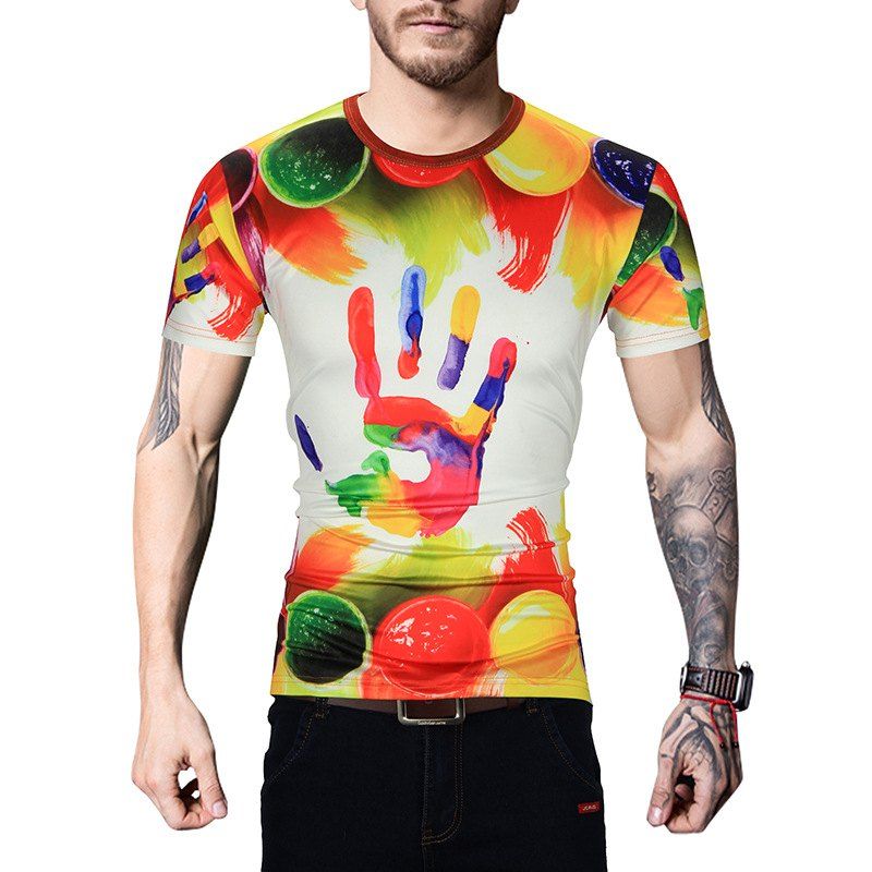 

Men 3D Printed Short-sleeved T-shirt, Multi-m