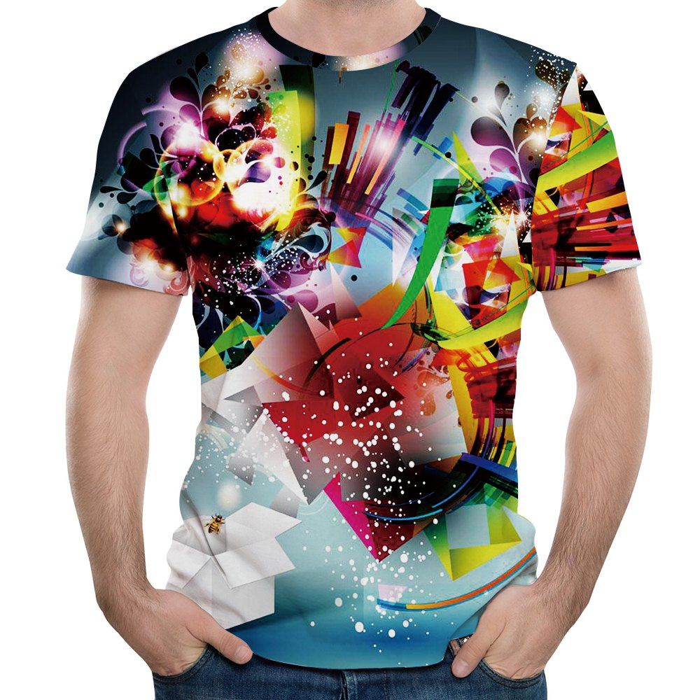 

3D Summer New Net Cloth Printing Men's Short Sleeve T-shirt, Multi
