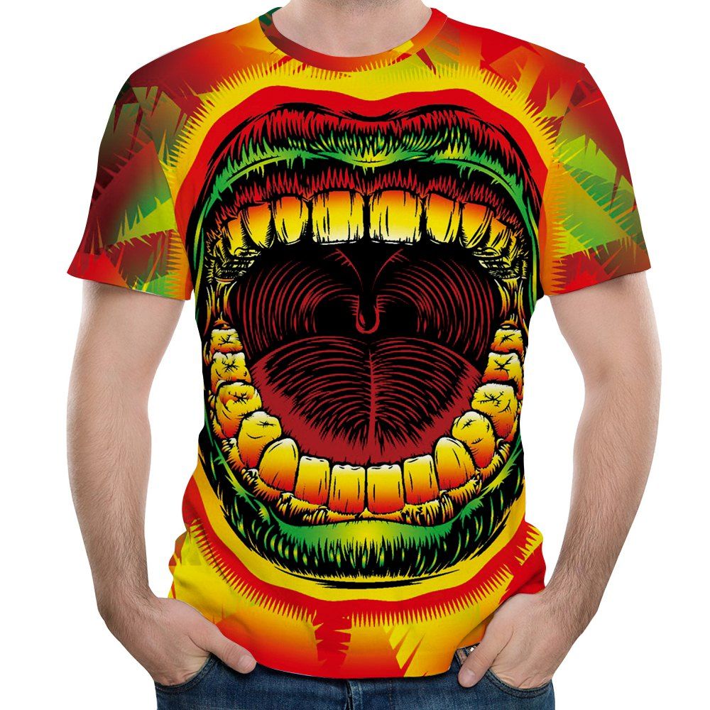 

Summer Fashion New Big Mouth 3D Print Men's Short Sleeve T-shirt, Multi