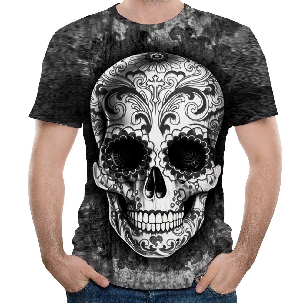 

Summer Leisure New Gray Skull 3D Printed Men's Short Sleeve T-shirt