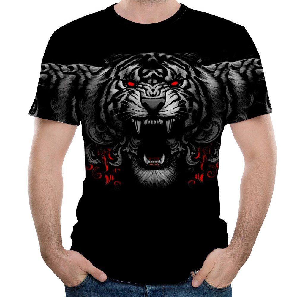 

New Fashion Three Leopard 3D Print Men's Short Sleeve T-shirt, Black