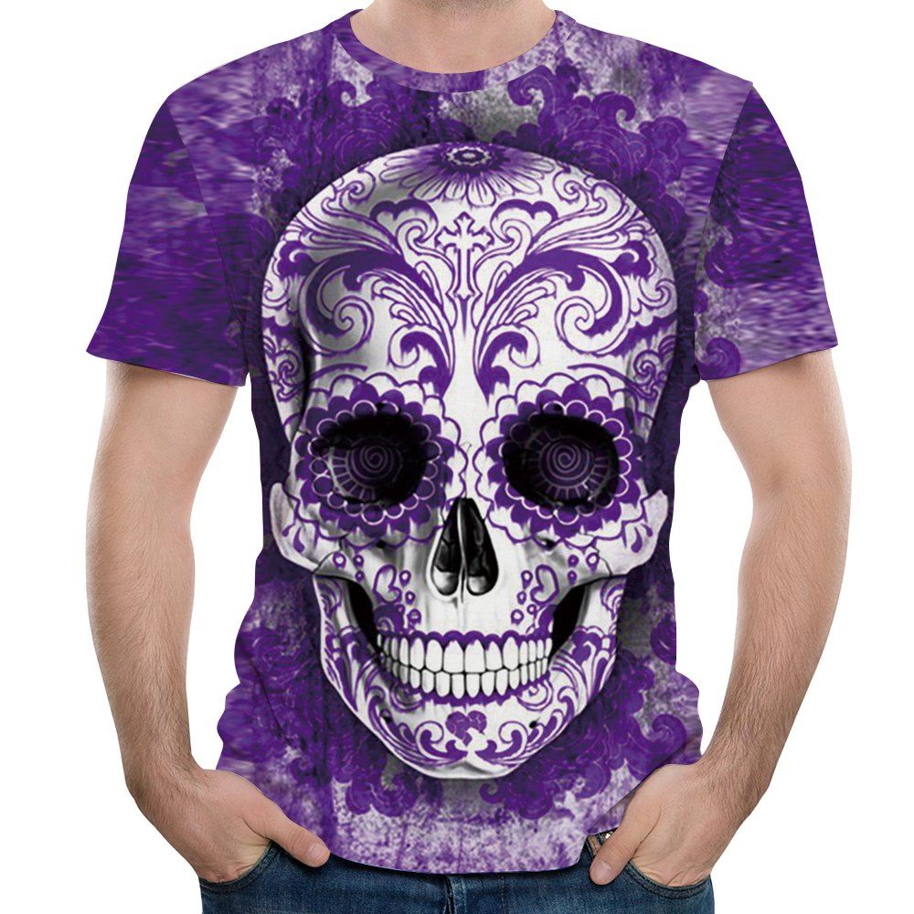 

New Fashion Purple Skull Head 3D Men's Short Sleeve T-shirt