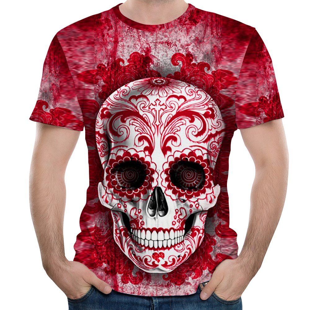 

New Fashion Casual Red Skull Head 3D Printed Men's Short Sleeve T-shirt, Valentine red