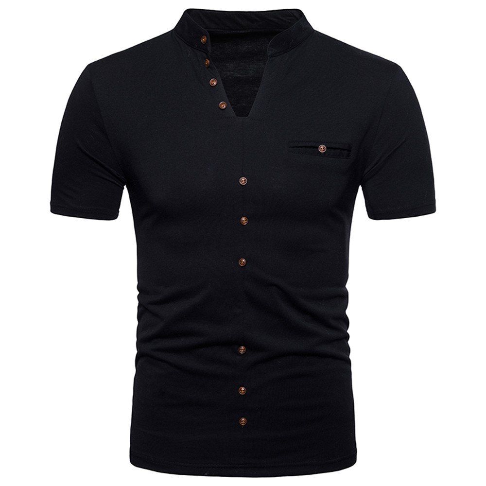 

New Fashion Men's Collar Design Ouma Short-Sleeved T-Shirt, Black