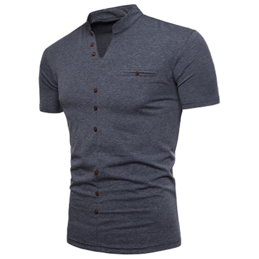 

New Fashion Men's Collar Design Ouma Short-Sleeved T-Shirt, Dark gray