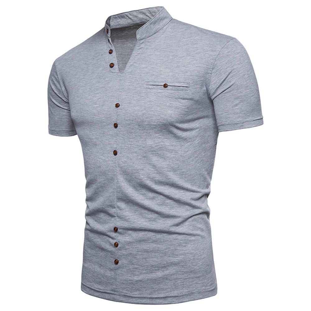 

New Fashion Men's Collar Design Ouma Short-Sleeved T-Shirt, Light gray