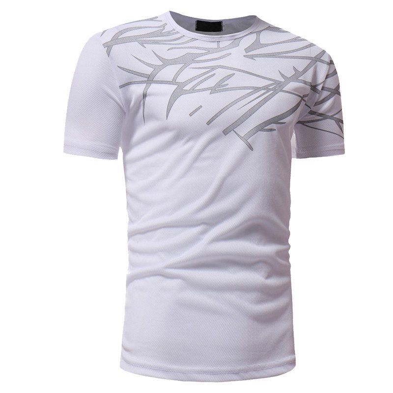 

Mesh Print Casual Slim Short-Sleeve T-Shirt, White