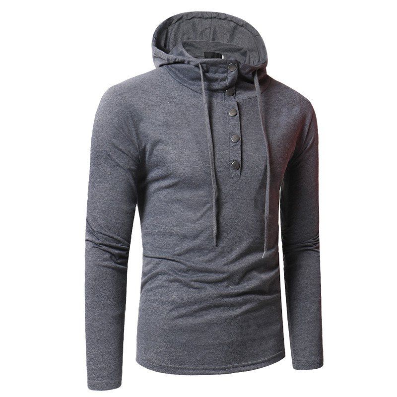 

Personality Button Casual Hooded Slim Long-Sleeved Hoodie, Gray