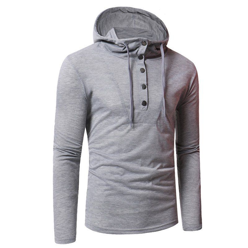 

Personality Button Casual Hooded Slim Long-Sleeved Hoodie, Light gray