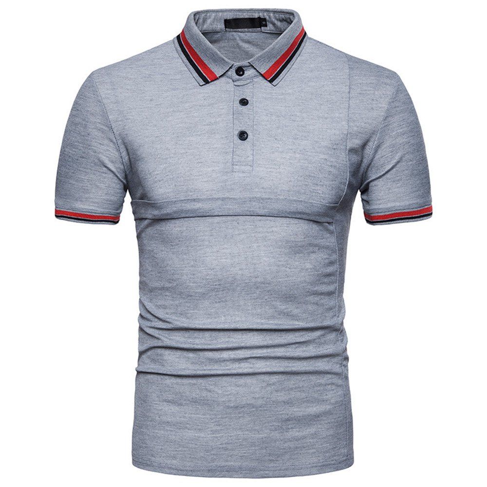 

New Men's Fashion Stitching Large Size Short-Sleeved Polo Shirt, Light gray