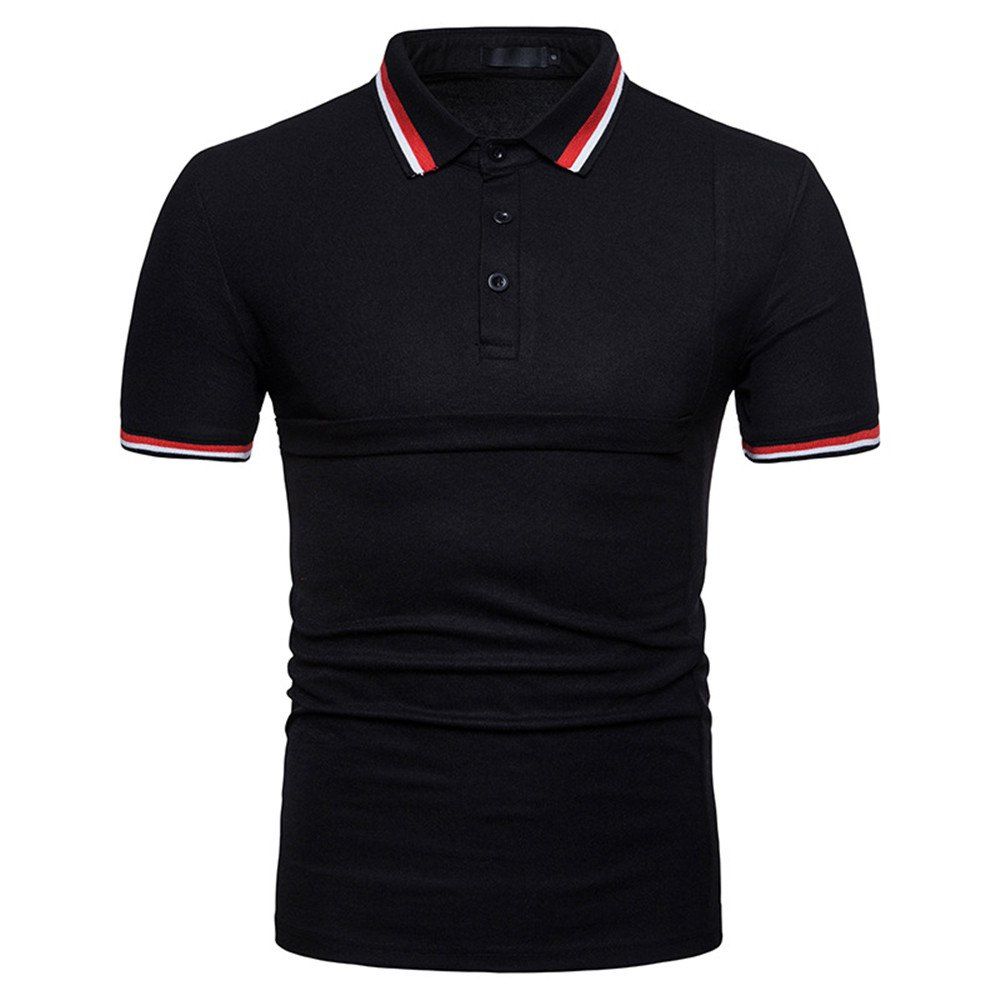 

New Men's Fashion Stitching Large Size Short-Sleeved Polo Shirt, Black
