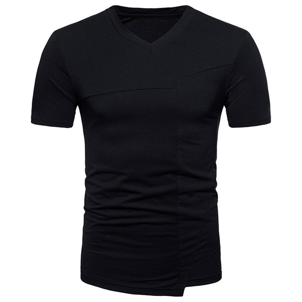 

New Fashion Ouma Men's Stitching Short-Sleeved T-Shirt, Black