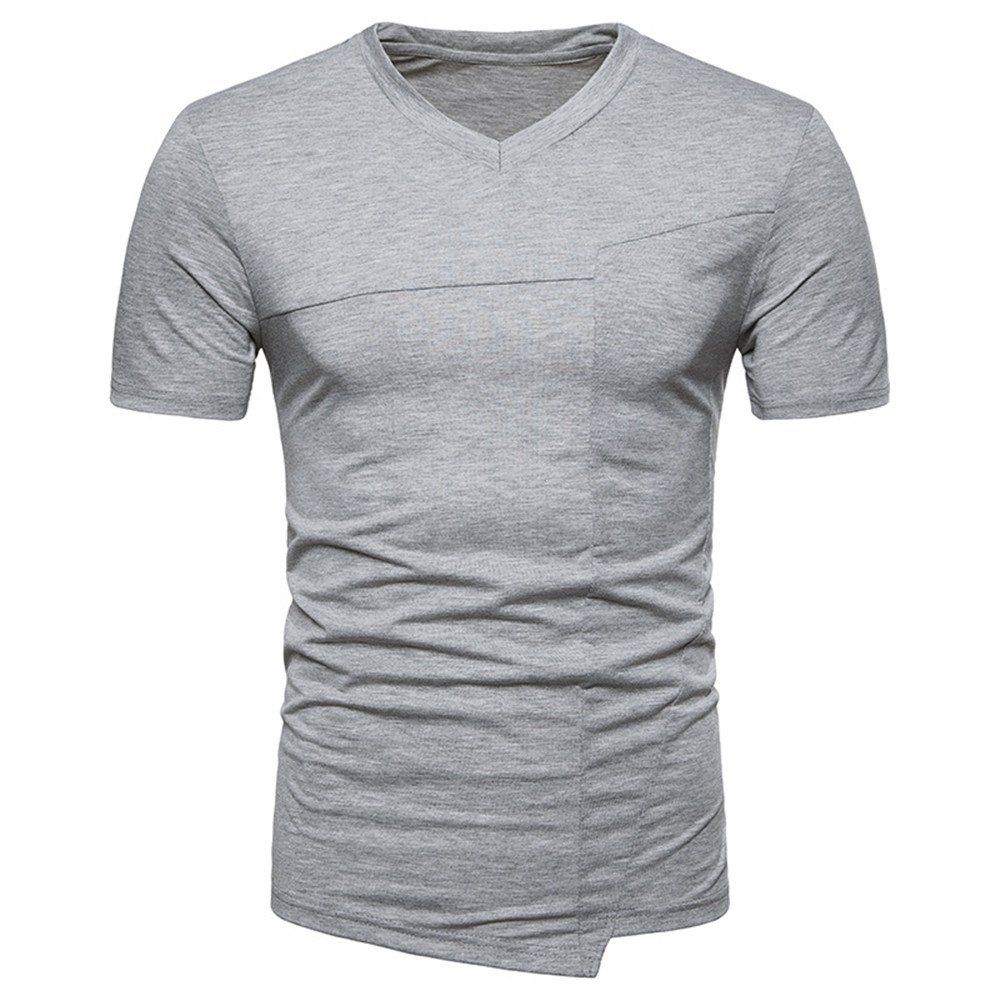 

New Fashion Ouma Men's Stitching Short-Sleeved T-Shirt, Light gray