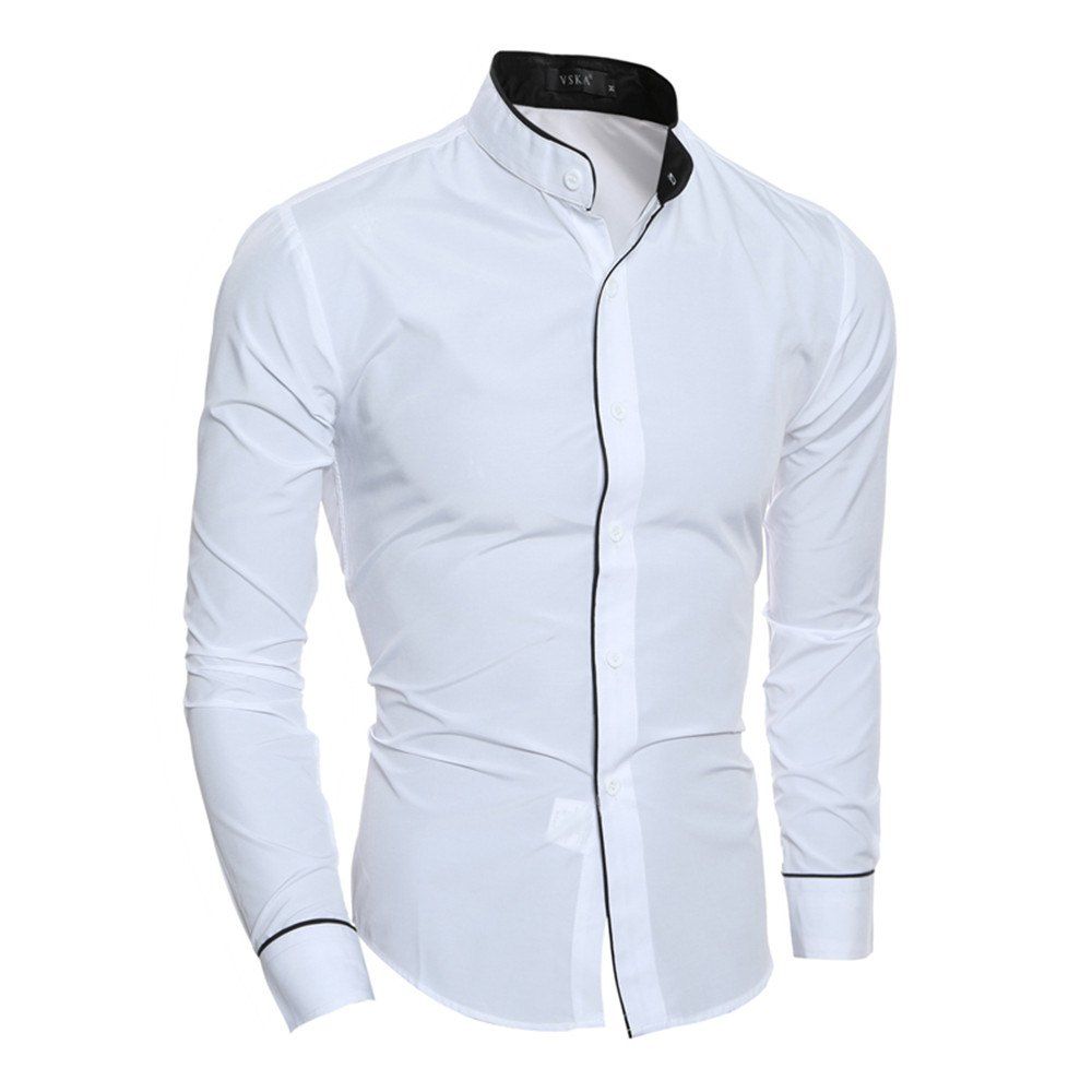 

New Personality Striped Casual Collar Men's Slim Long-Sleeved Shirt, White