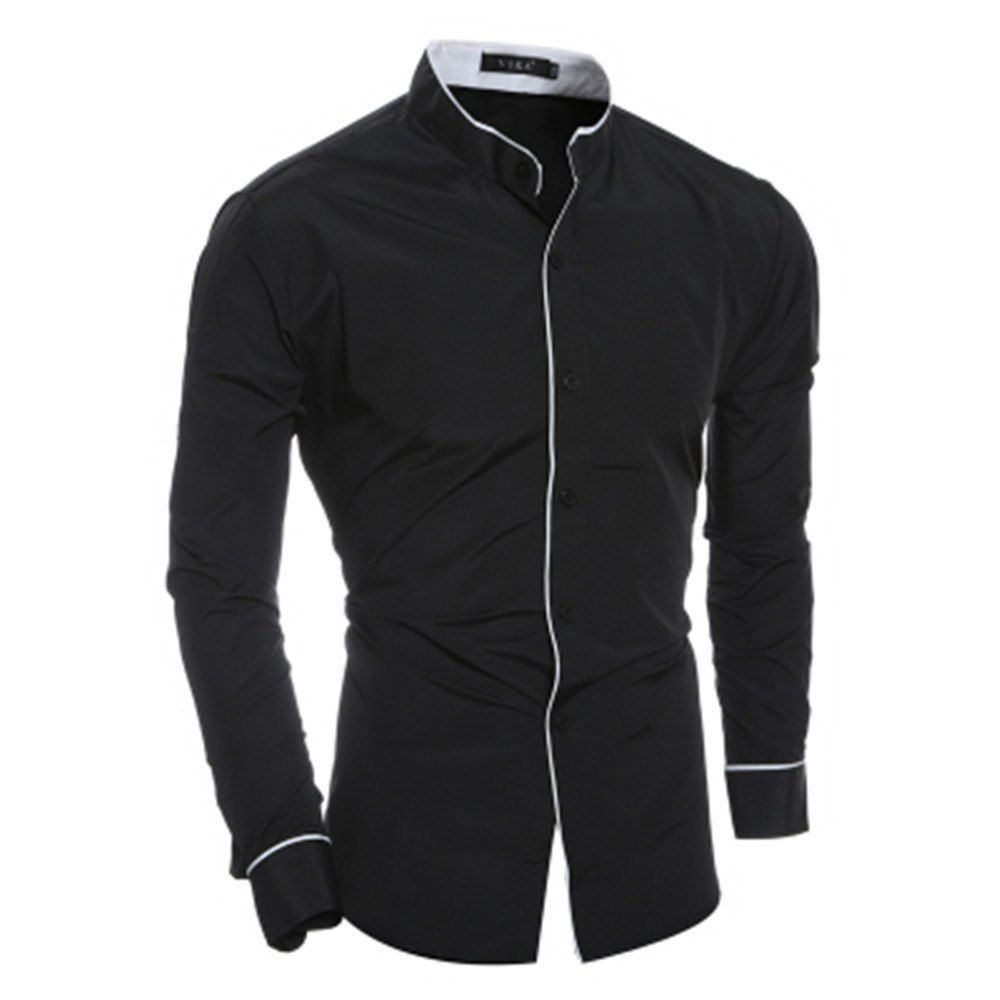 

New Personality Striped Casual Collar Men's Slim Long-Sleeved Shirt, Black