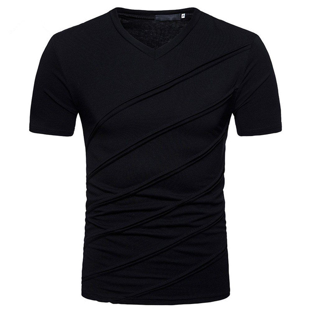 

New Men's Pleated Short-Sleeved T-Shirt, Black