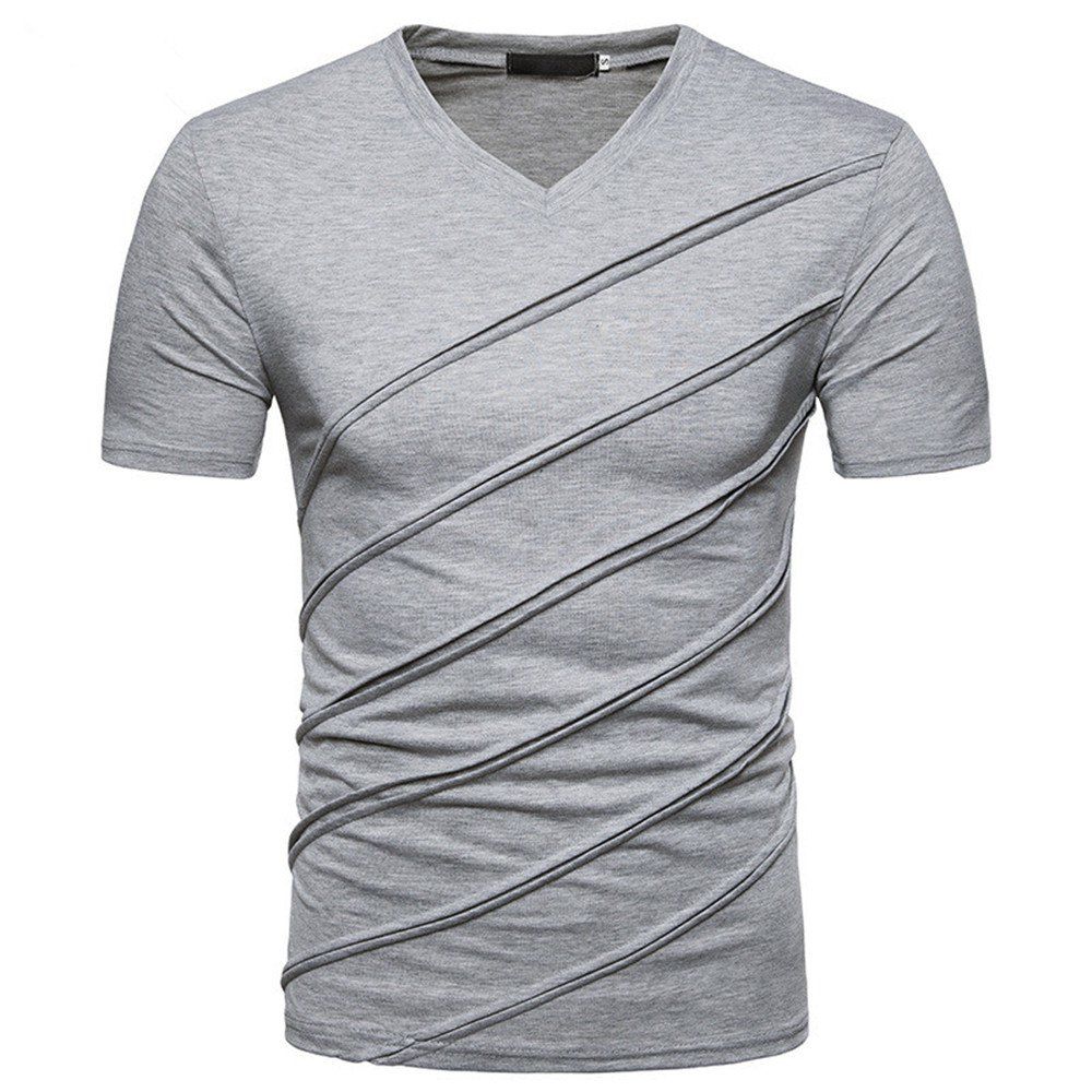 

New Men's Pleated Short-Sleeved T-Shirt, Light gray