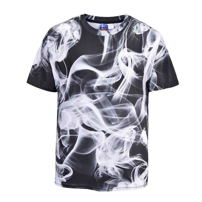 

Men's Casual 3D Print Smoke Short Sleeves T-shirt, Black